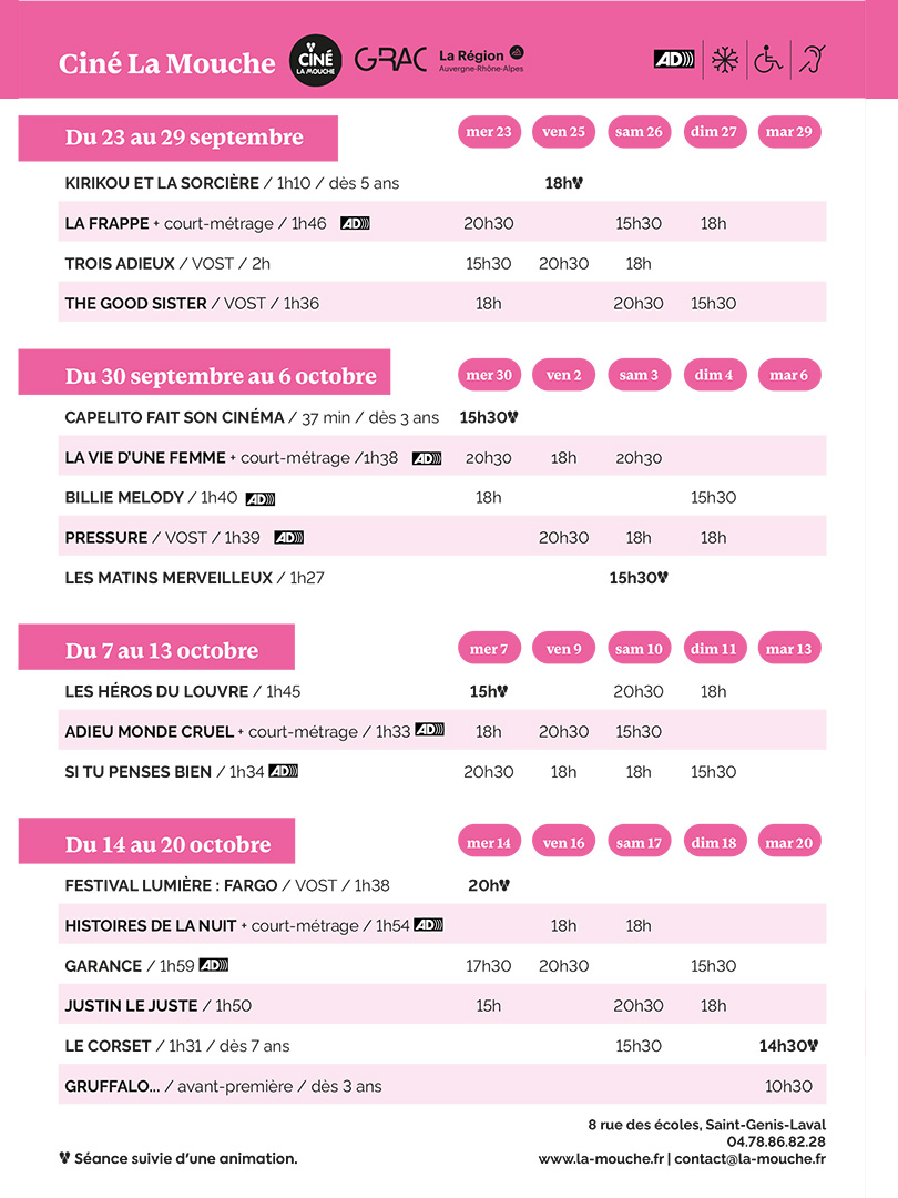 grille cinéma du 23 septembre au 20 octobre